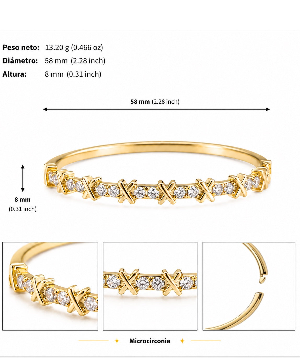 Brazalete Dorado Microcirconia Reflejo