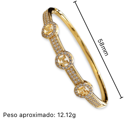 Brazalete Dorado de Microcirconia con Motivos Enmarcados