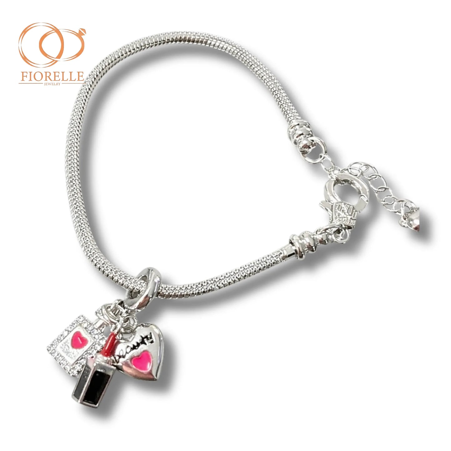 Pulsera Cadena Snake con Dijes Corazón y Labial