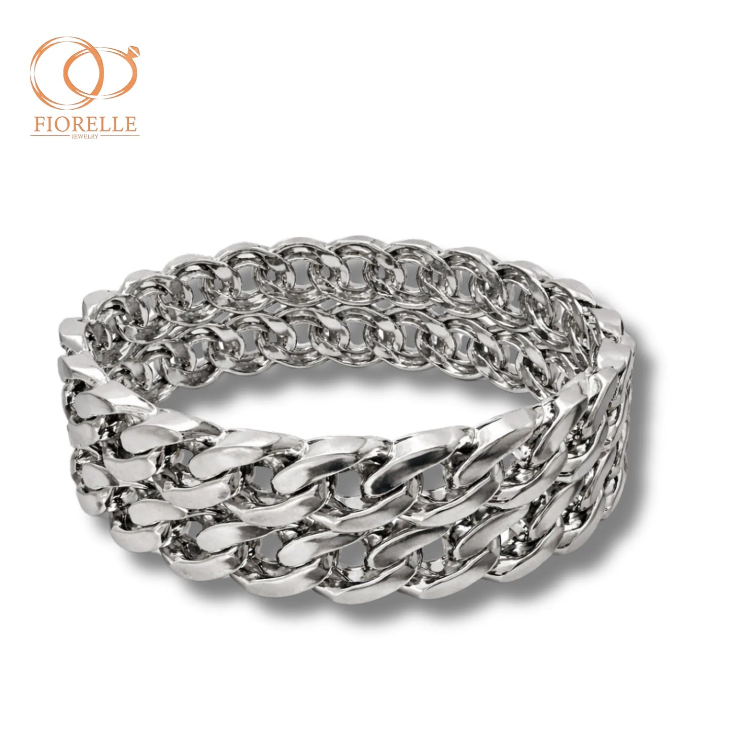 Pulsera Tipo Cadena Ancha Multilayer Plateada