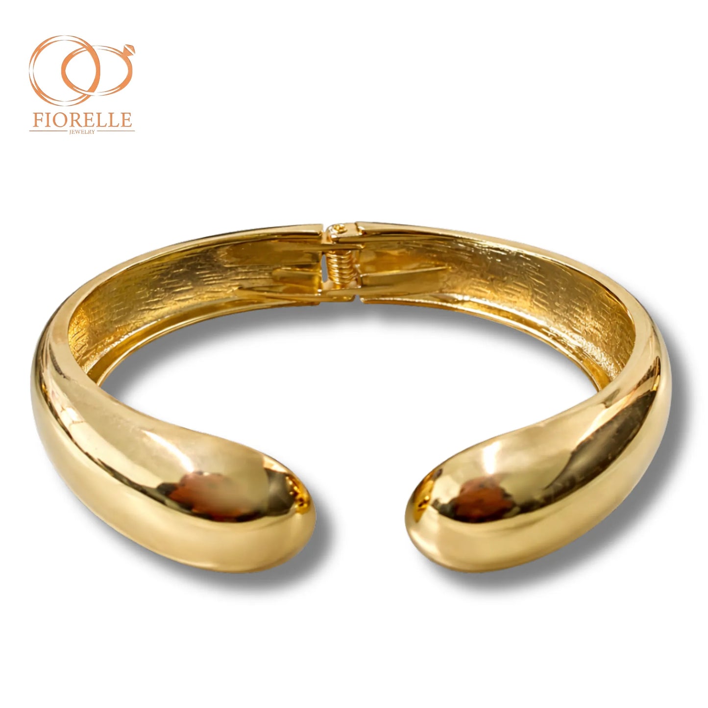 Brazalete Dorado Rígido Abierto con Bisagra Interna