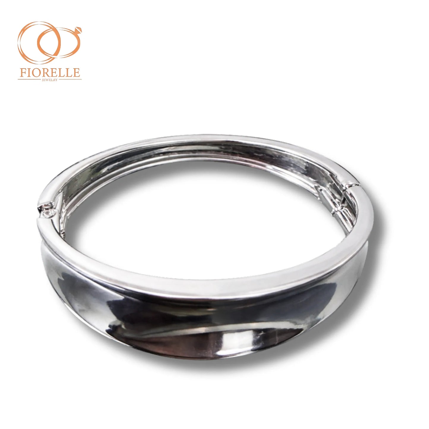 Brazalete Plateado Rígido Liso con Cierre Lateral Integrado