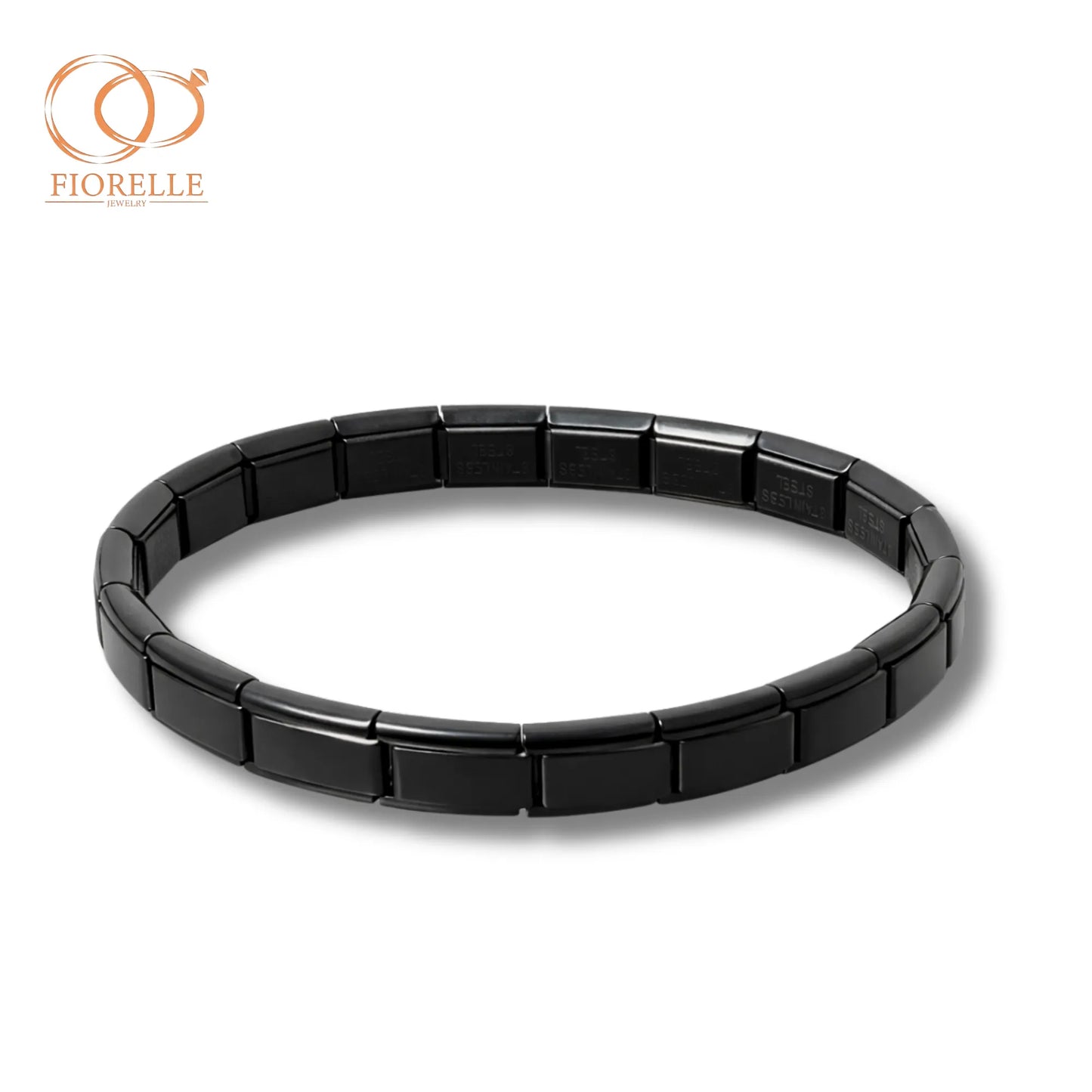 Pulsera Elástica Negra de Eslabones Rectangulares en Acero