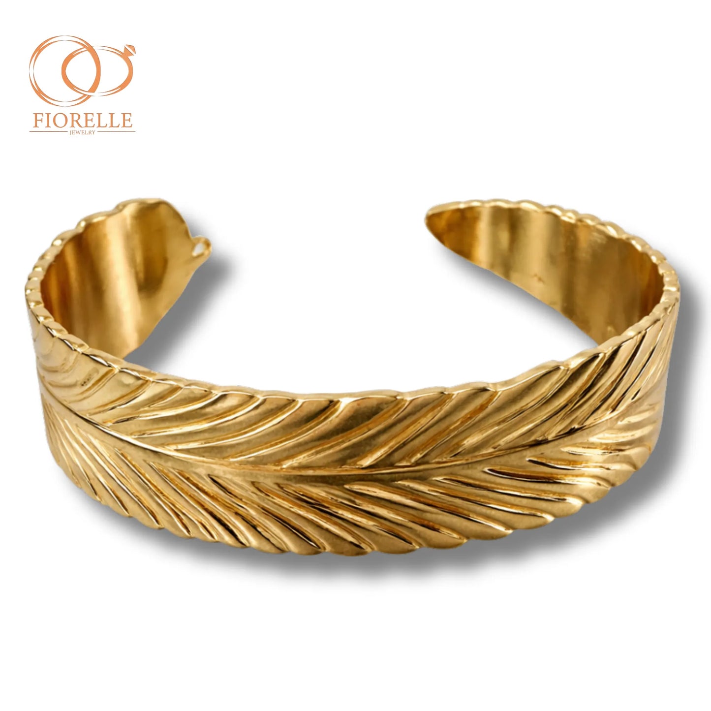 Pulsera Brazalete Dorada Diseño Hoja Texturizada