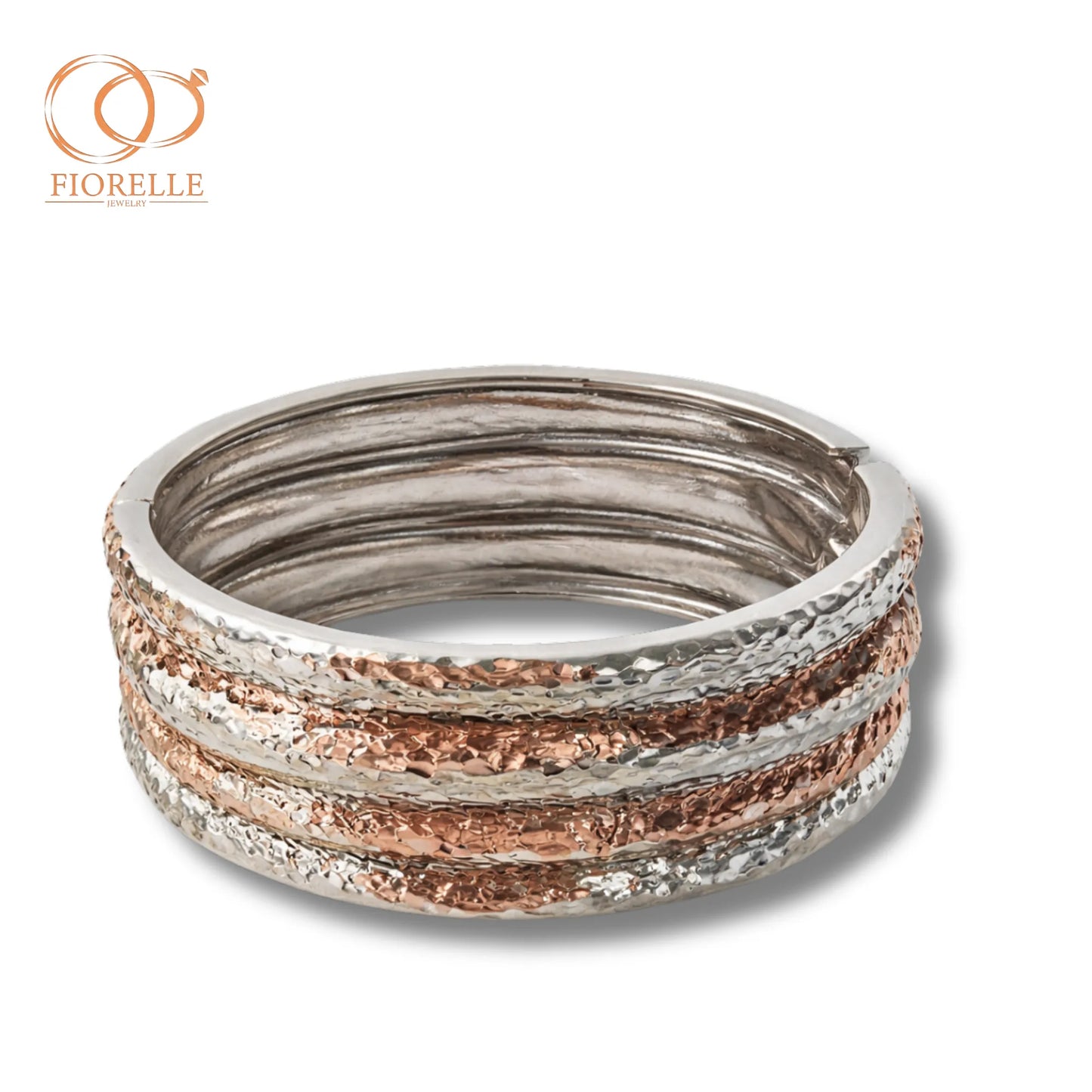 Pulsera Brazalete Multianillo Texturizado Bicolor