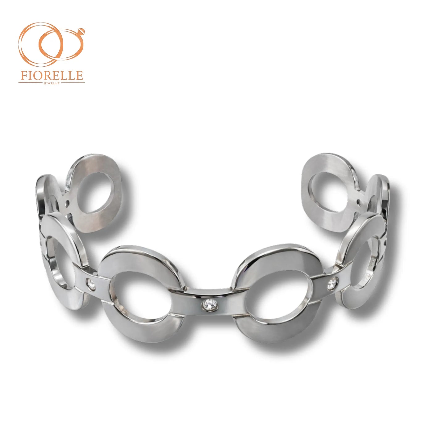 Pulsera Brazalete Plateado Diseño Aros Geométricos