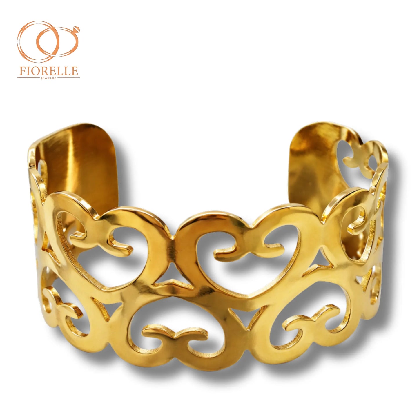 Pulsera Brazalete Calado Corazones Dorado