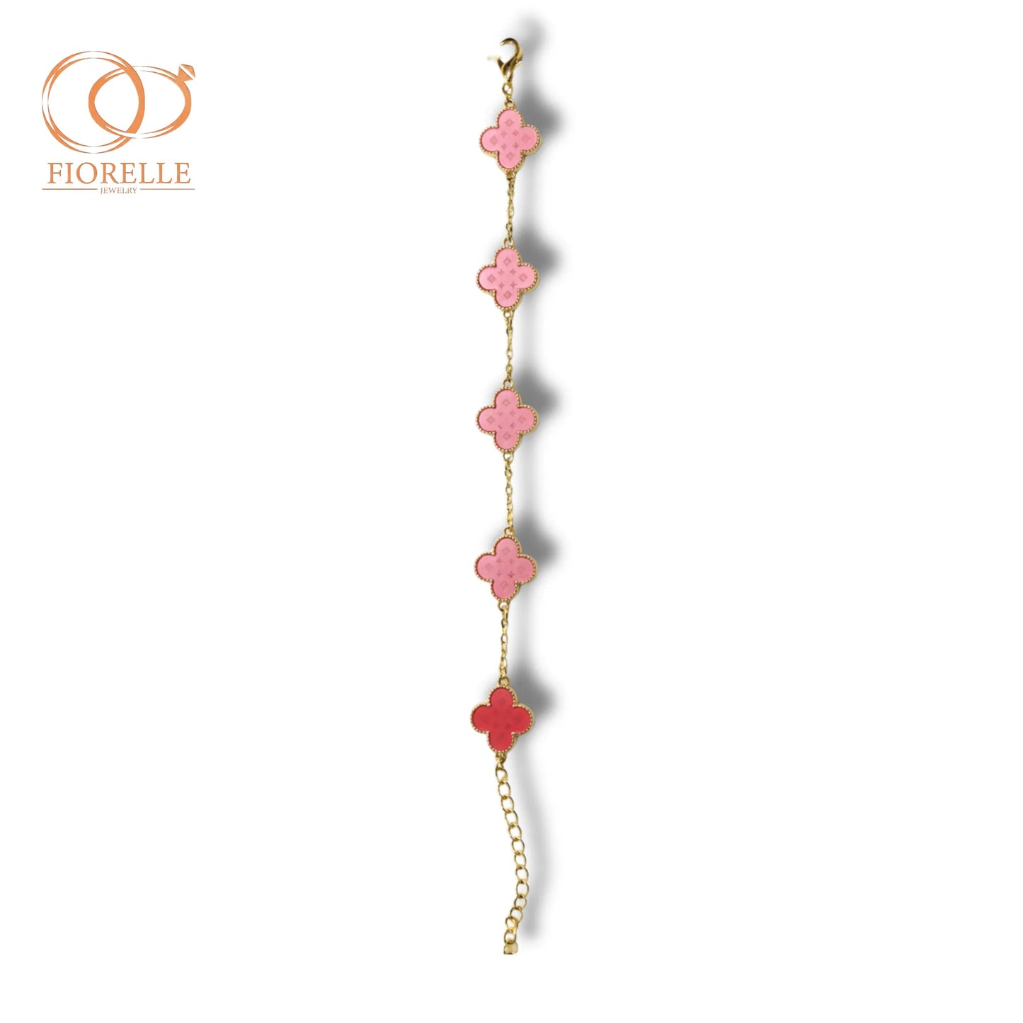 Pulsera Dorada con Dijes Trébol Rosa