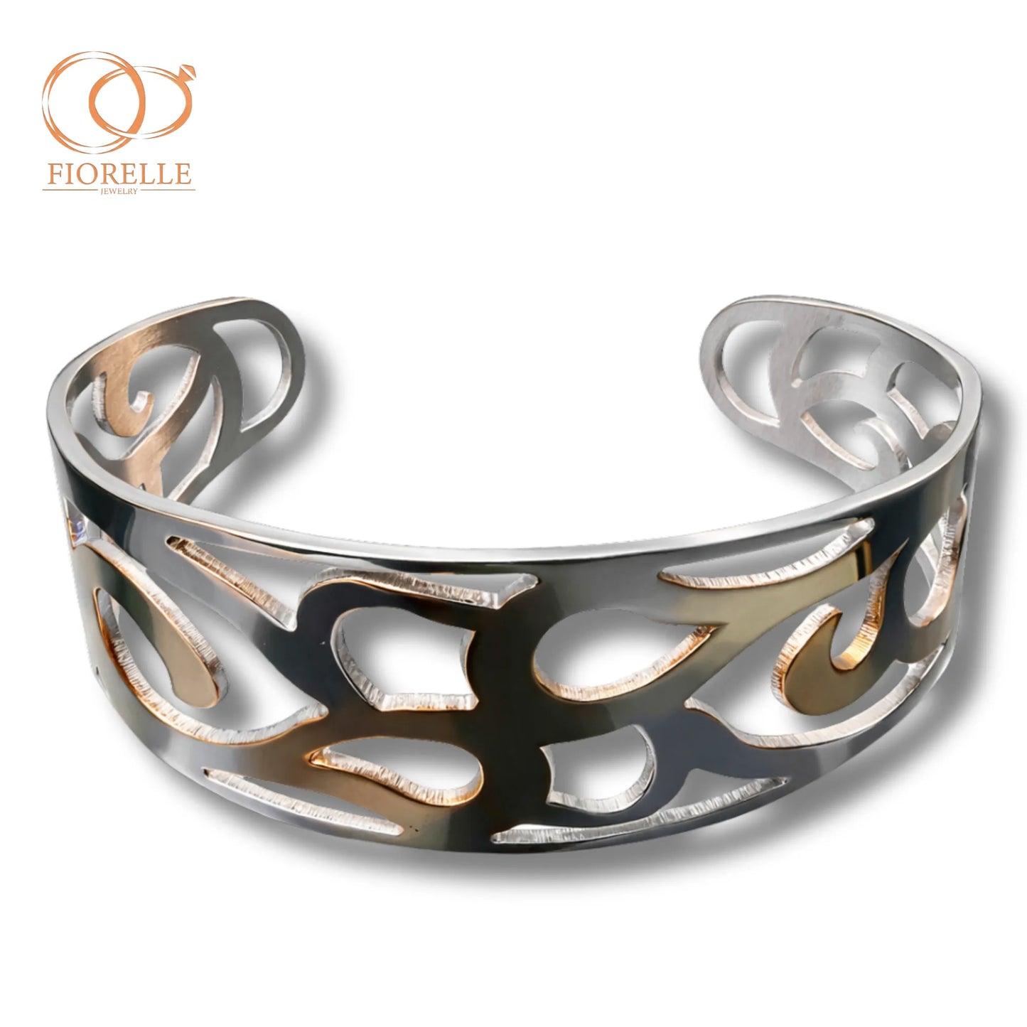 Pulsera Brazalete Calado Bicolor Diseño Orgánico