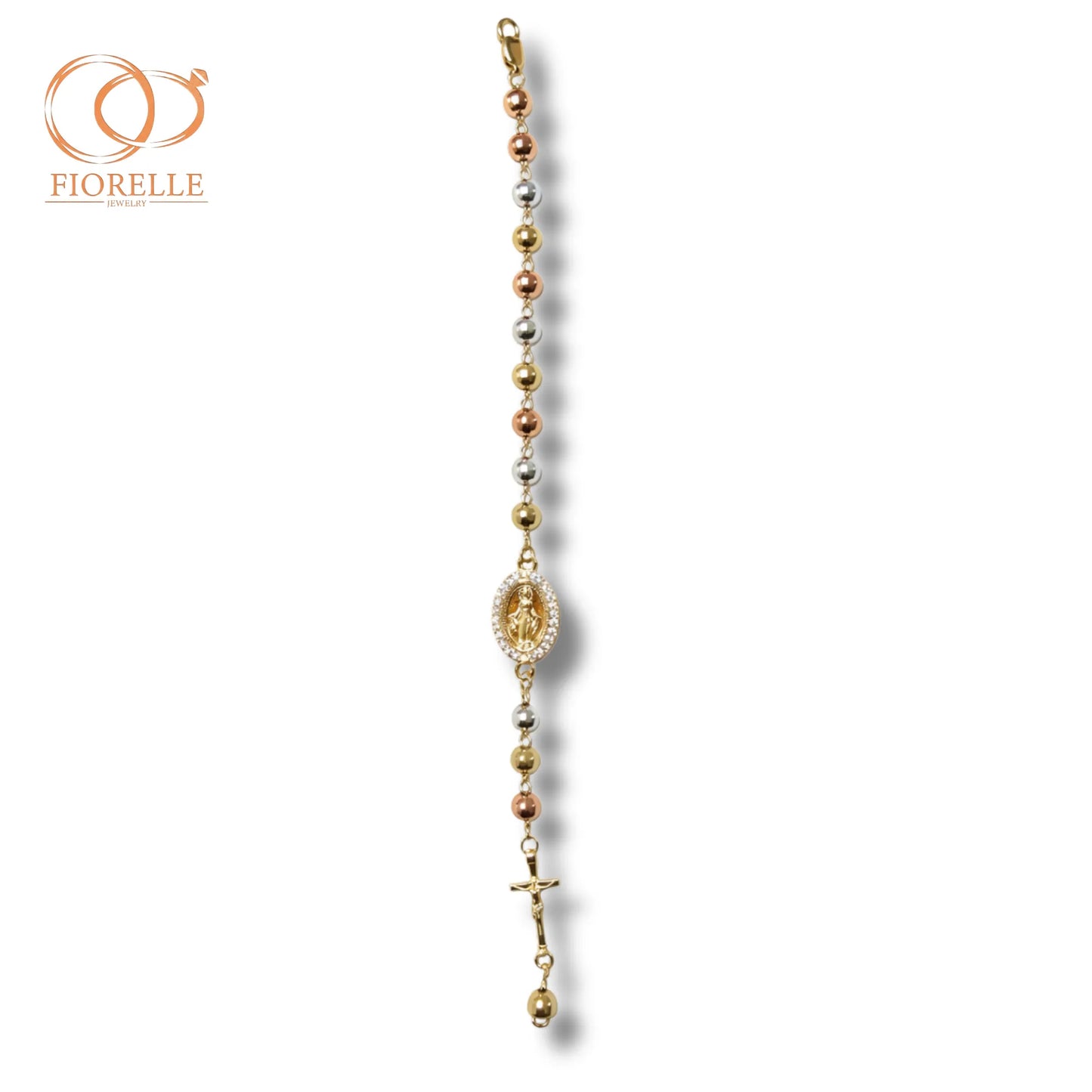 Pulsera Tricolor con Medalla Virgen y Crucifijo