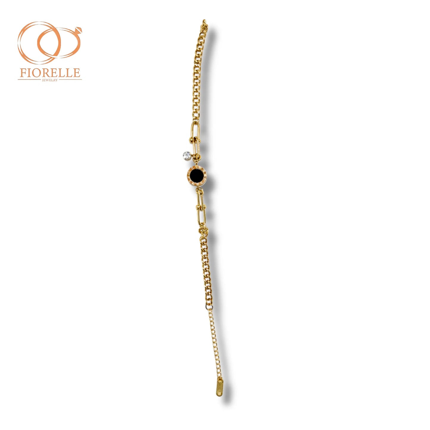 Pulsera Eslabón Mixto con Centro Negro