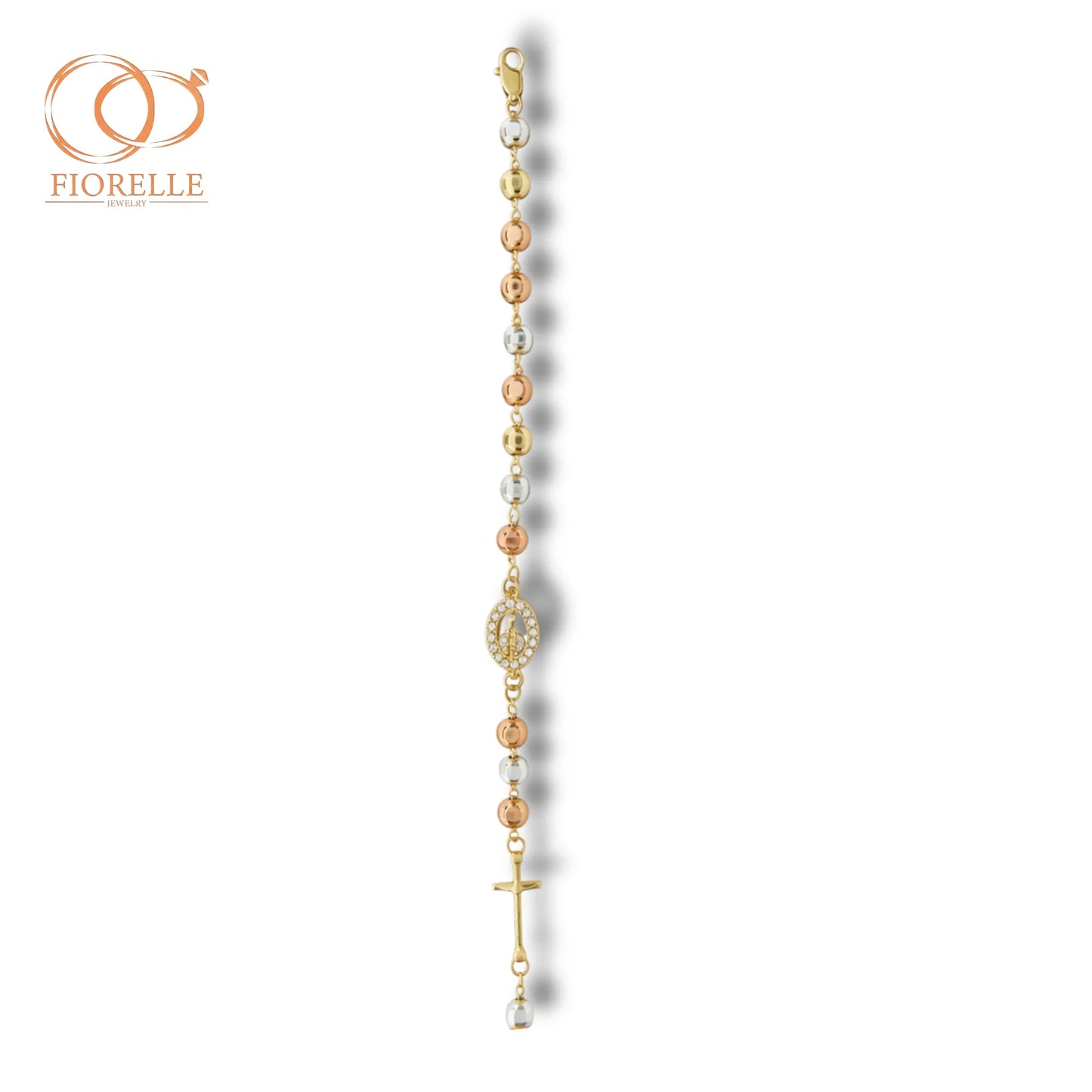 Pulsera Rosario Tricolor con Medalla y Cruz Dorada