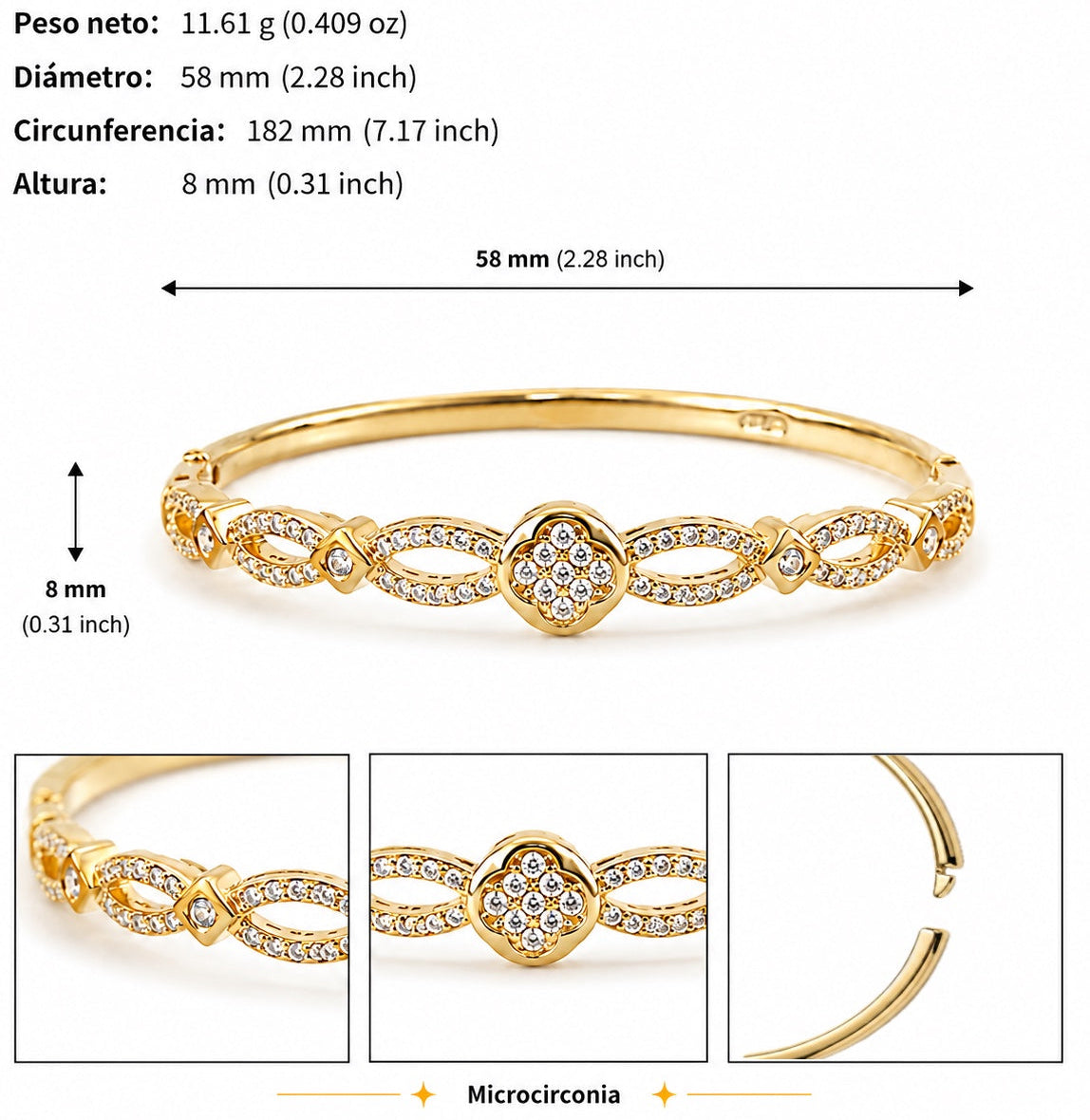 Brazalete Dorado Microcirconia Motivo Ornamentado Continuo
