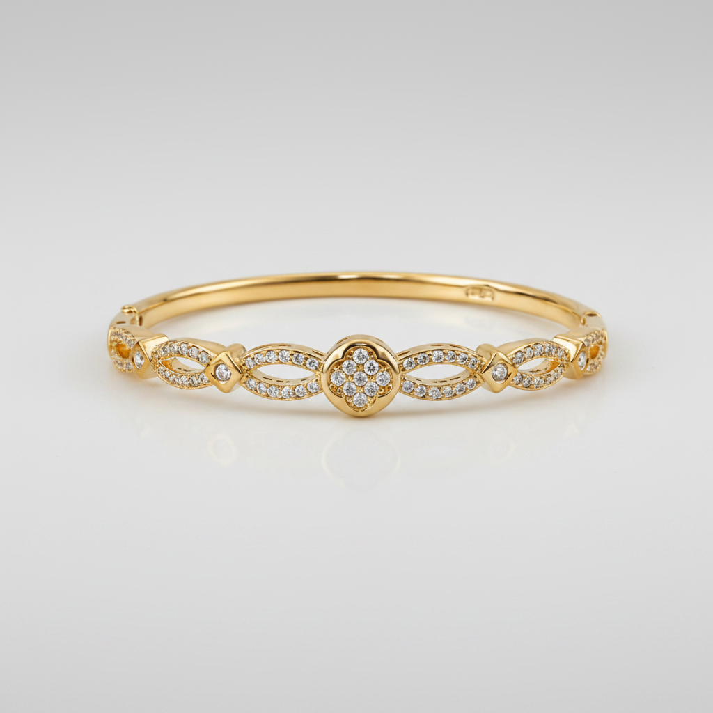 Brazalete Dorado Microcirconia Motivo Ornamentado Continuo