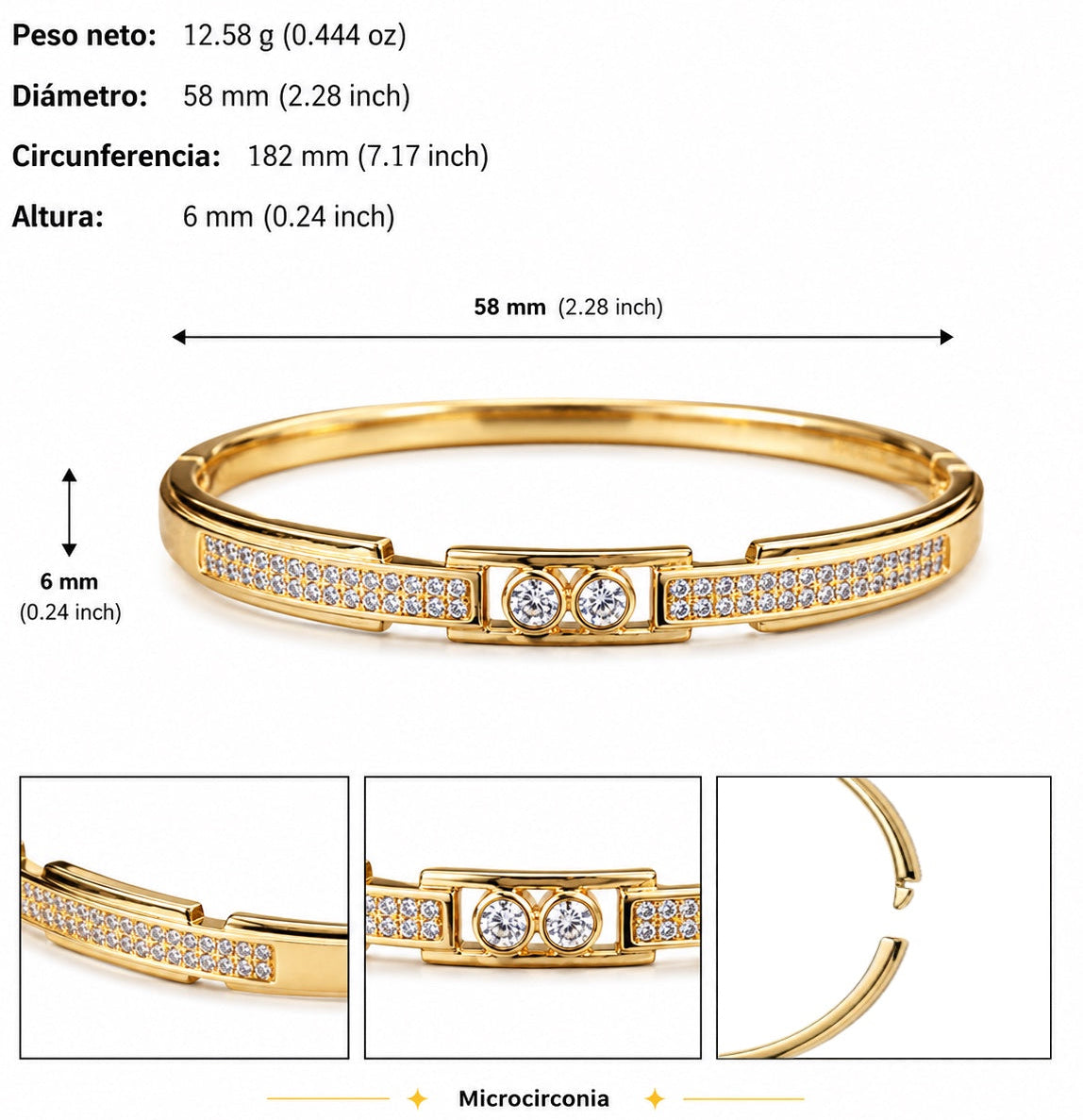 Brazalete Dorado Microcirconia Doble Destello Central