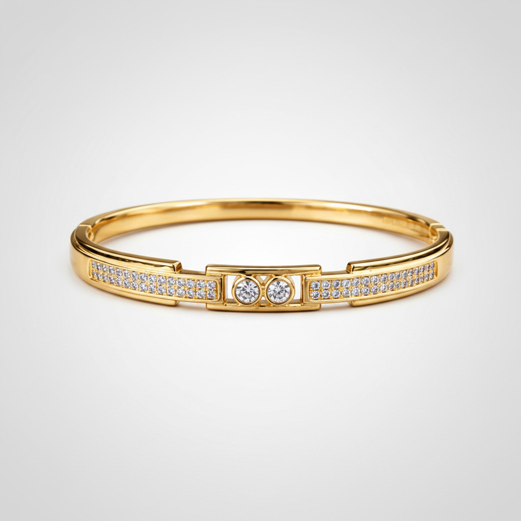 Brazalete Dorado Microcirconia Doble Destello Central
