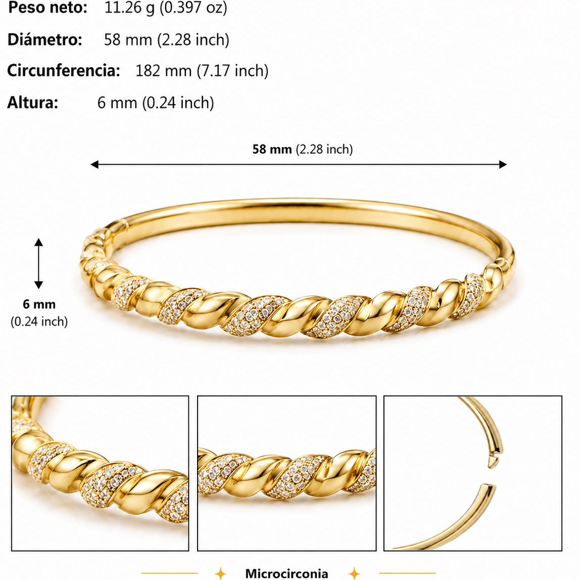 Brazalete Dorado Microcirconia Motivo Arquitectónico