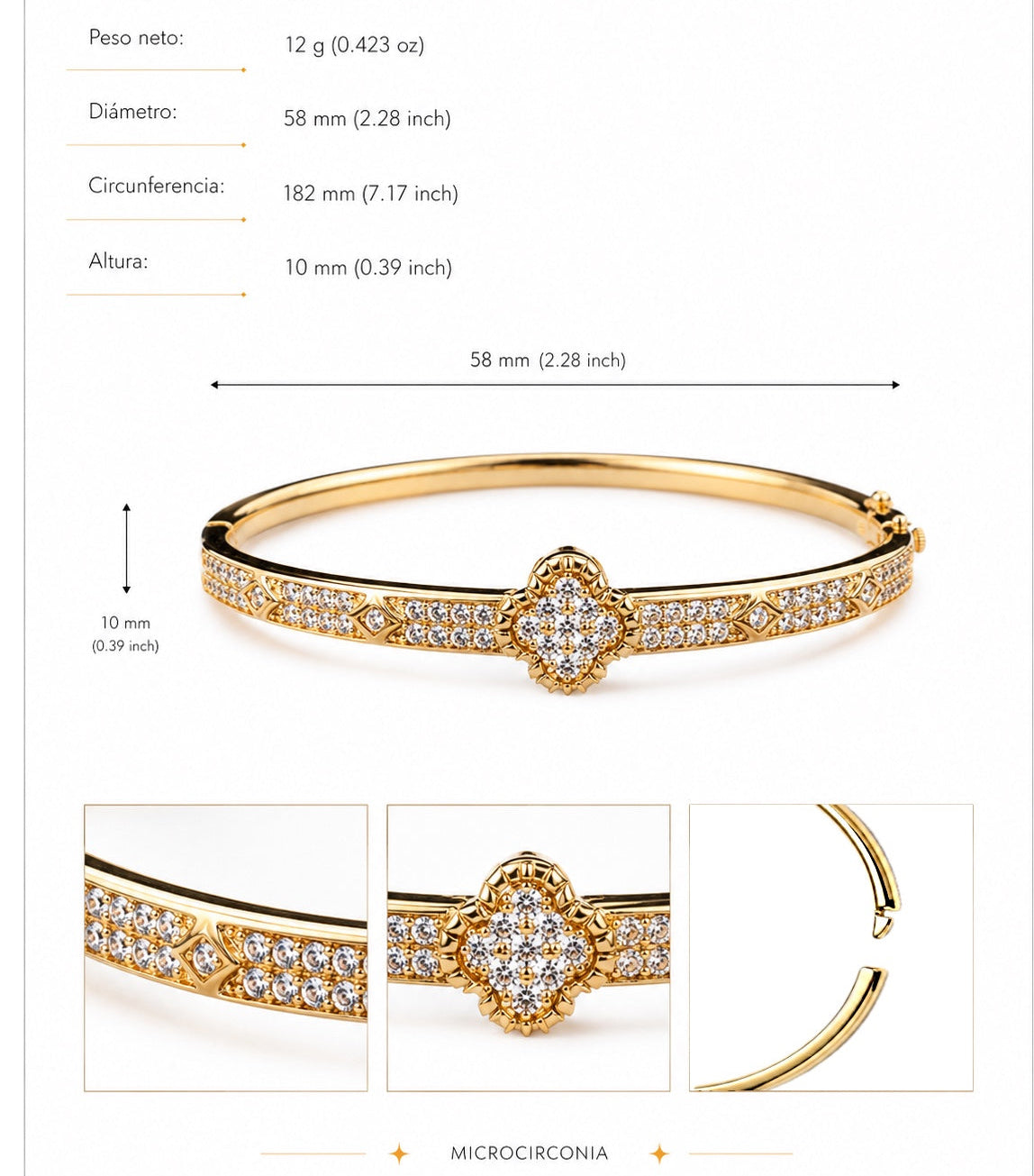 Brazalete Dorado Microcirconia Motivo Oval Central