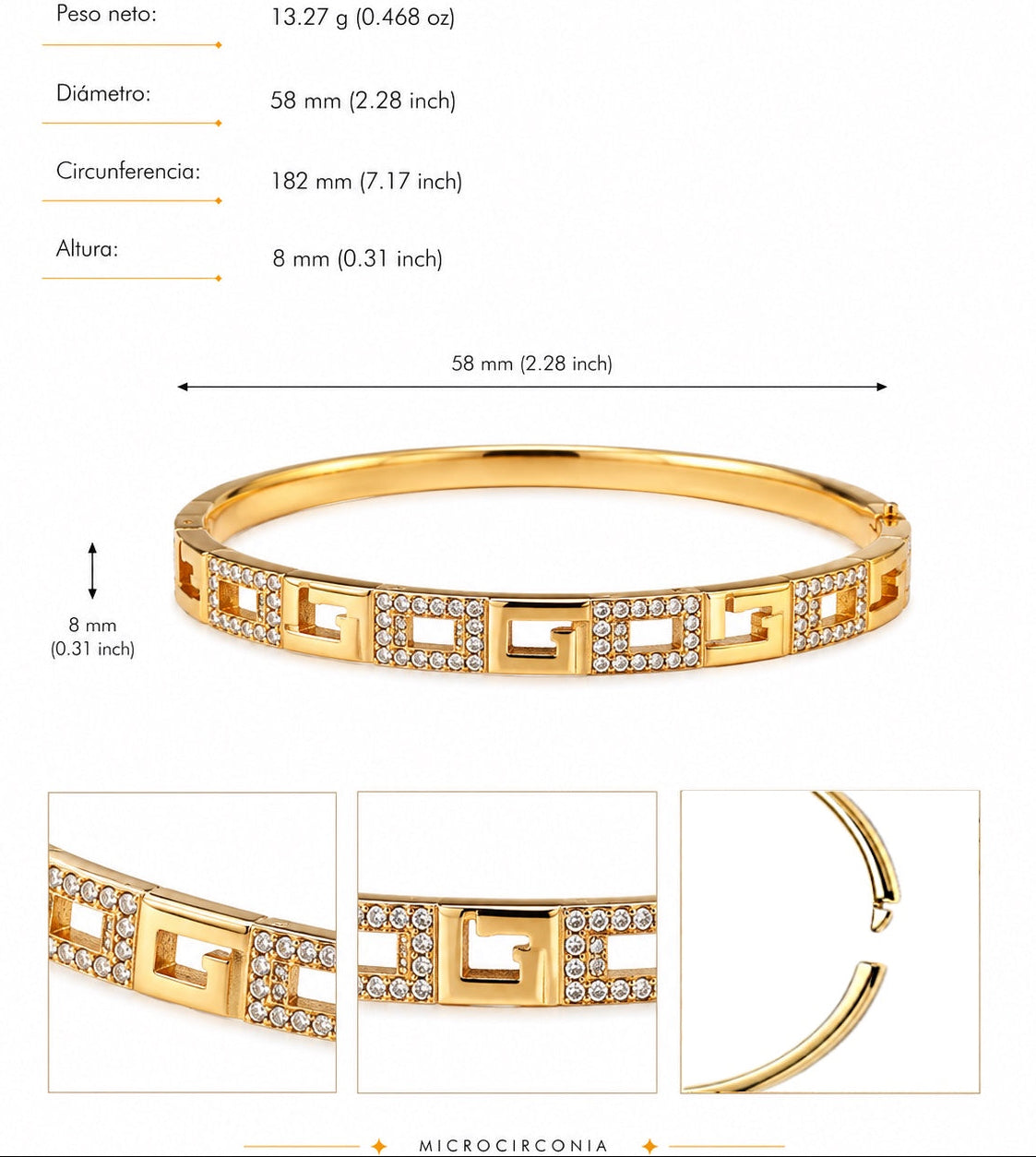 Brazalete con baño en oro 18k de Microcirconia con Diseño Entrelazado