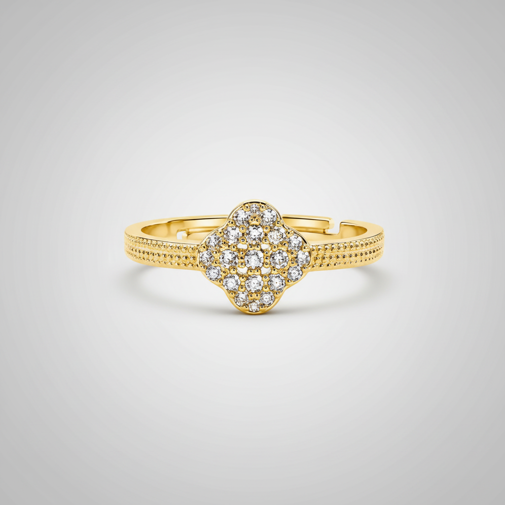 Anillo Microcirconia Trébol Texturizado