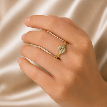 Anillo Microcirconia Trébol Texturizado