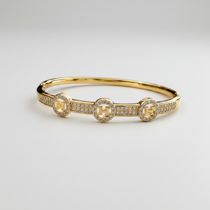 Brazalete Dorado de Microcirconia con Motivos Enmarcados