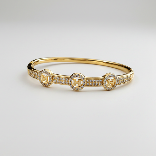 Brazalete Dorado de Microcirconia con Motivos Enmarcados