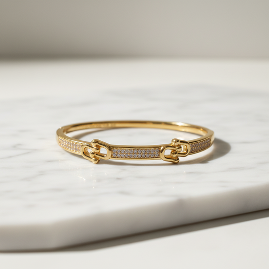 Brazalete Dorado Microcirconia Trenzado Delgado