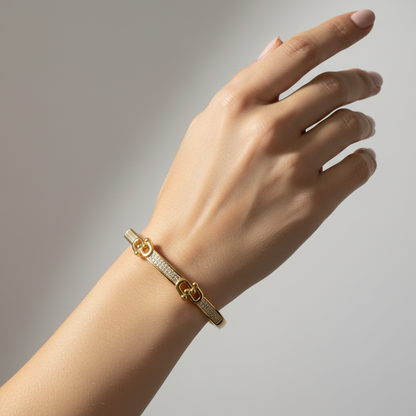 Brazalete Dorado Microcirconia Trenzado Delgado