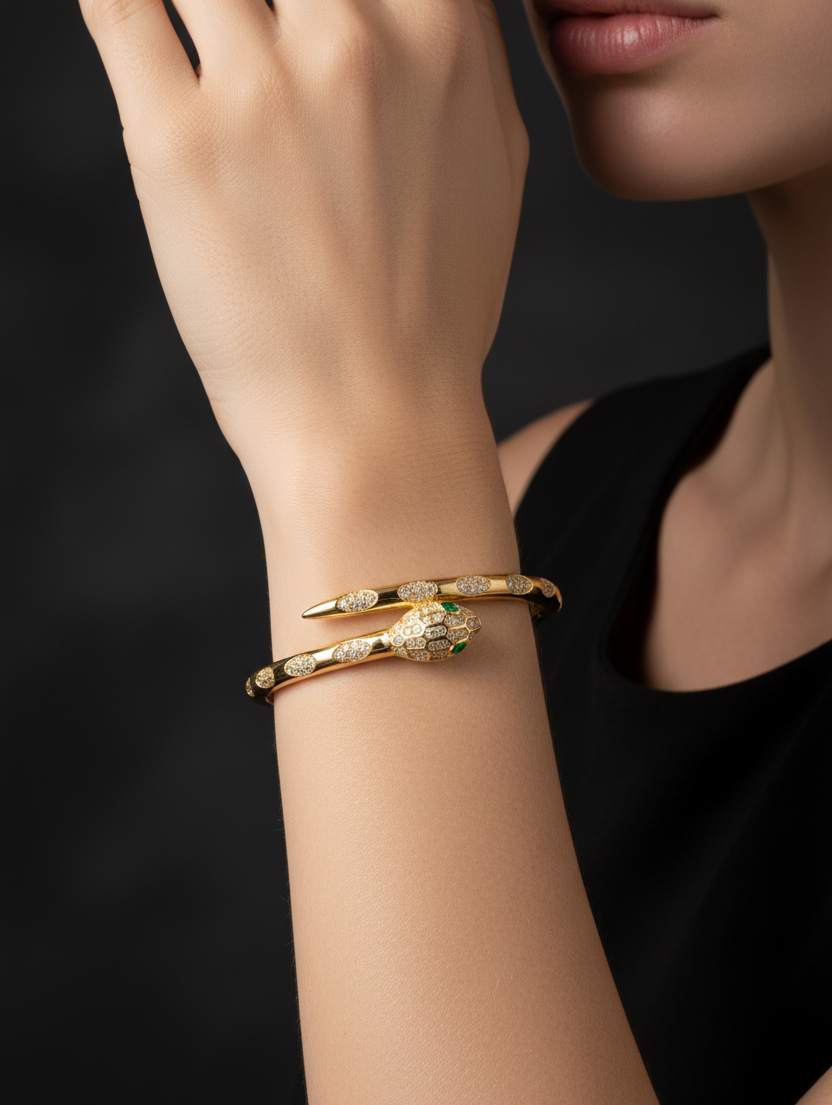 Brazalete Dorado Microcirconia Motivo Orgánico Central
