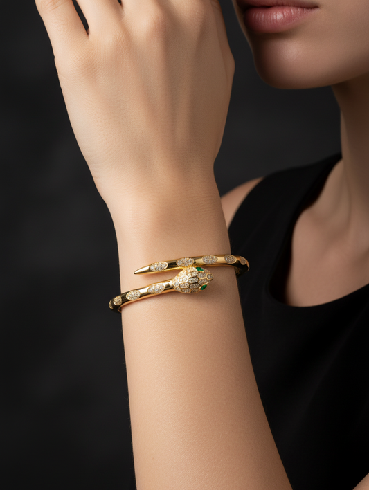 Brazalete Dorado Microcirconia Motivo Orgánico Central
