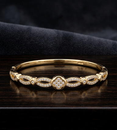 Brazalete Dorado Microcirconia Motivo Ornamentado Continuo