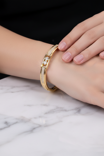 Brazalete Dorado Microcirconia Doble Destello Central