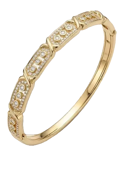 Brazalete Dorado de Microcirconia con Motivos Rectangulares Decorativos