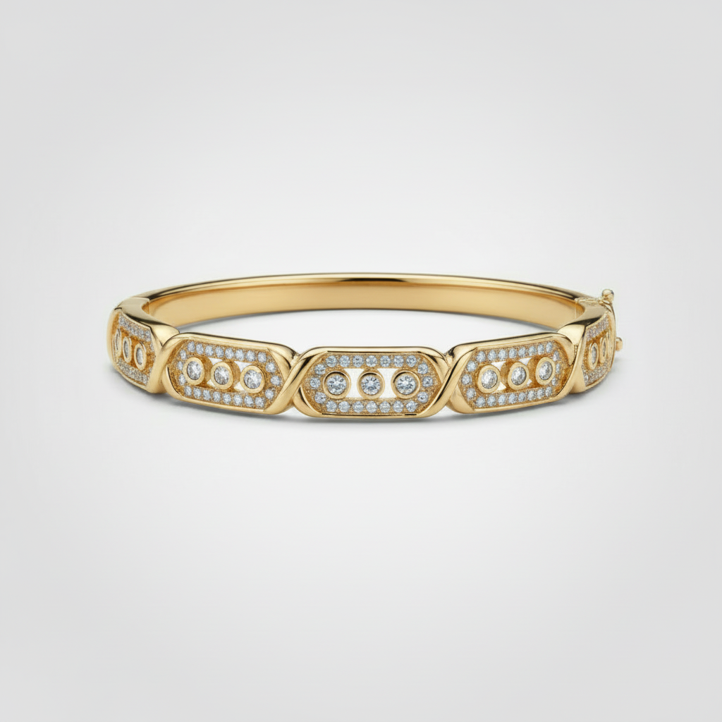 Brazalete Dorado de Microcirconia con Motivos Rectangulares Decorativos