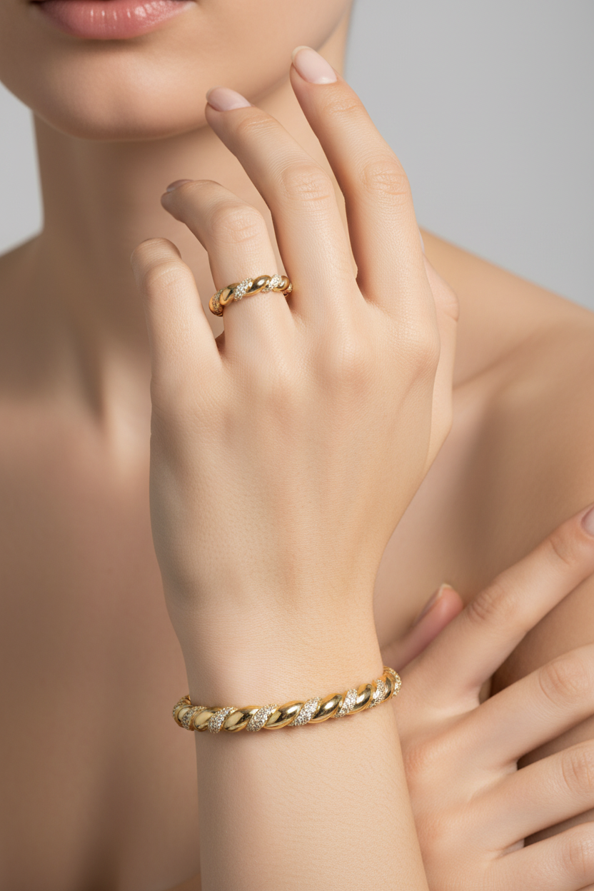Brazalete Dorado Microcirconia Motivo Arquitectónico