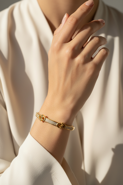 Brazalete Dorado Microcirconia Trenzado Delgado