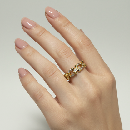Anillo Microcirconia Textura con Perlas