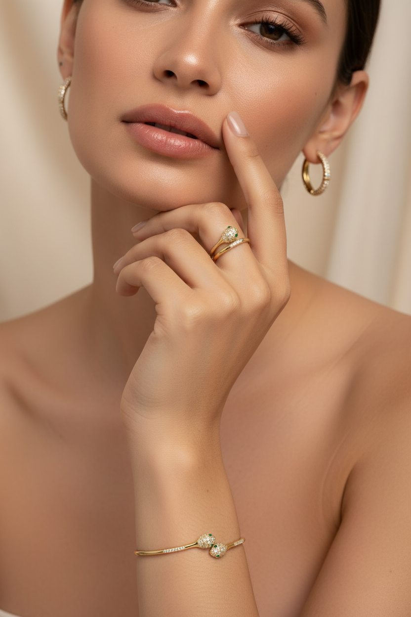 Anillo Microcirconia Serpiente Ojos Esmeralda