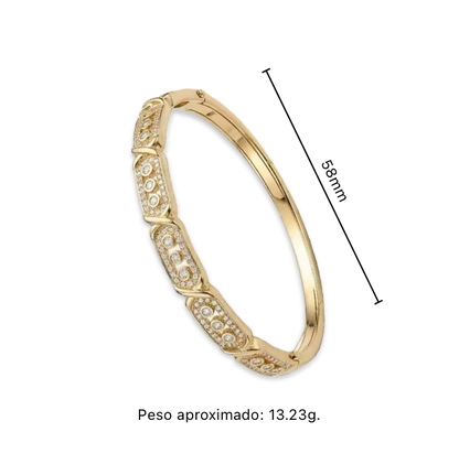 Brazalete Dorado de Microcirconia con Motivos Rectangulares Decorativos