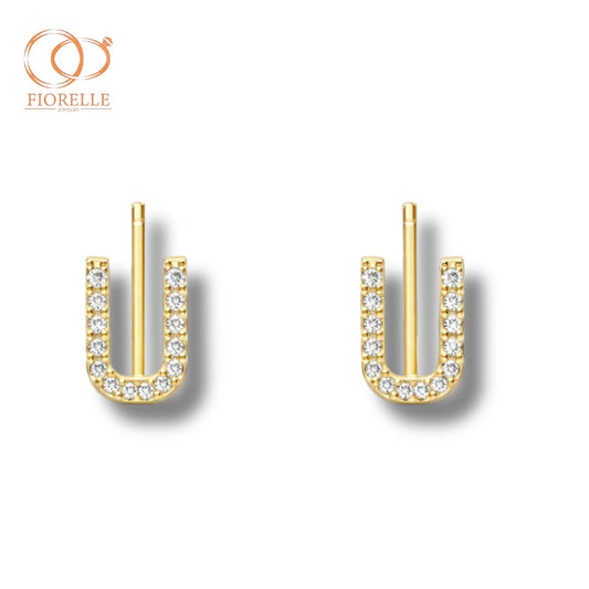 Aretes Inicial U con Brillo Enmarcado