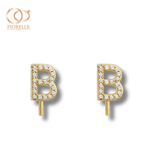 Aretes Inicial B con Brillo Enmarcado