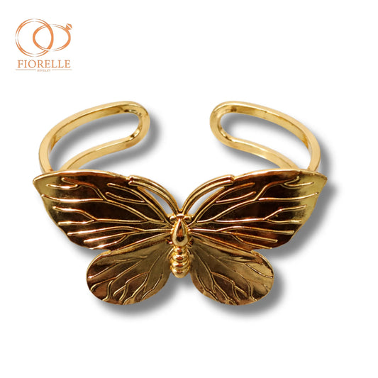 Pulsera Abierta Ajustable Mariposa Dorada