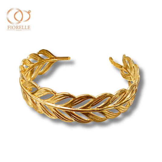 Brazalete Abierto Diseño Hojas Entrelazadas