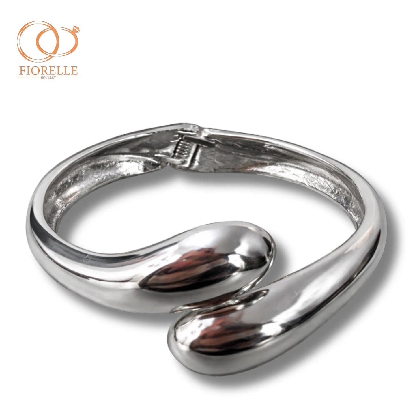Brazalete Plateado Diseño Doble Gota Pulido con Cierre Interno