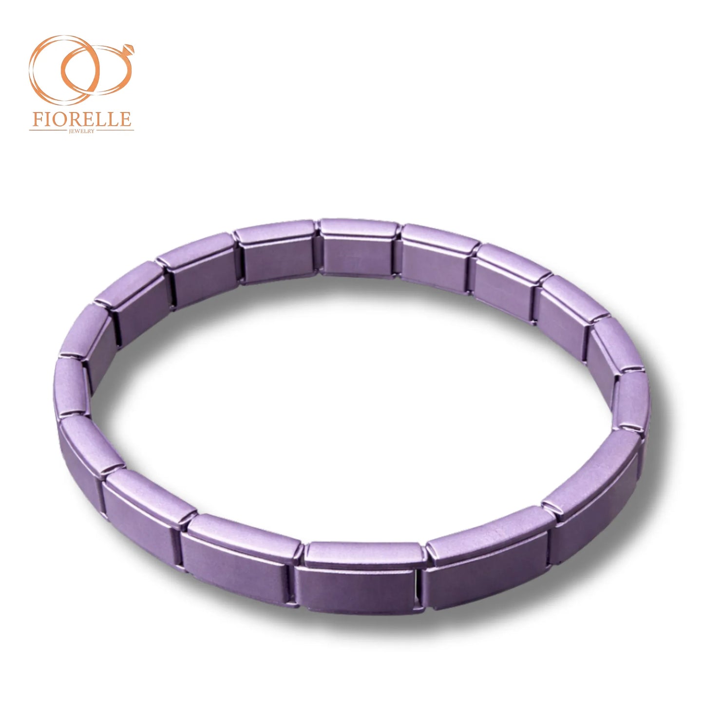Pulsera Elástica Lila de Eslabones Rectangulares en Acero