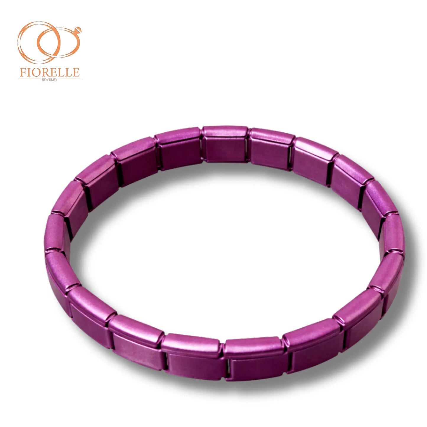 Pulsera Elástica Morada de Eslabones Rectangulares en Acero
