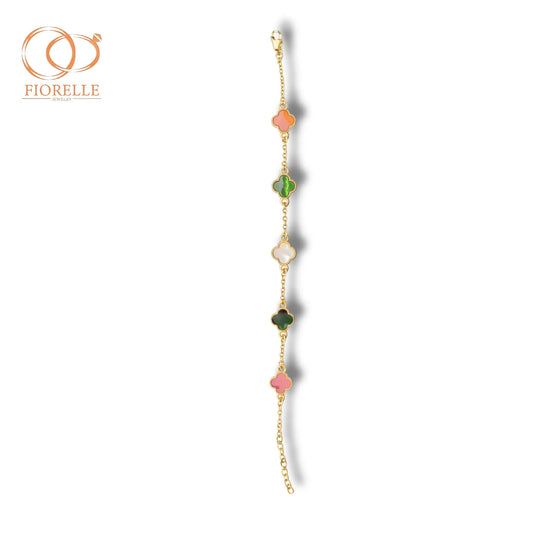 Pulsera Dorada con Dijes Tipo Trébol Multicolor