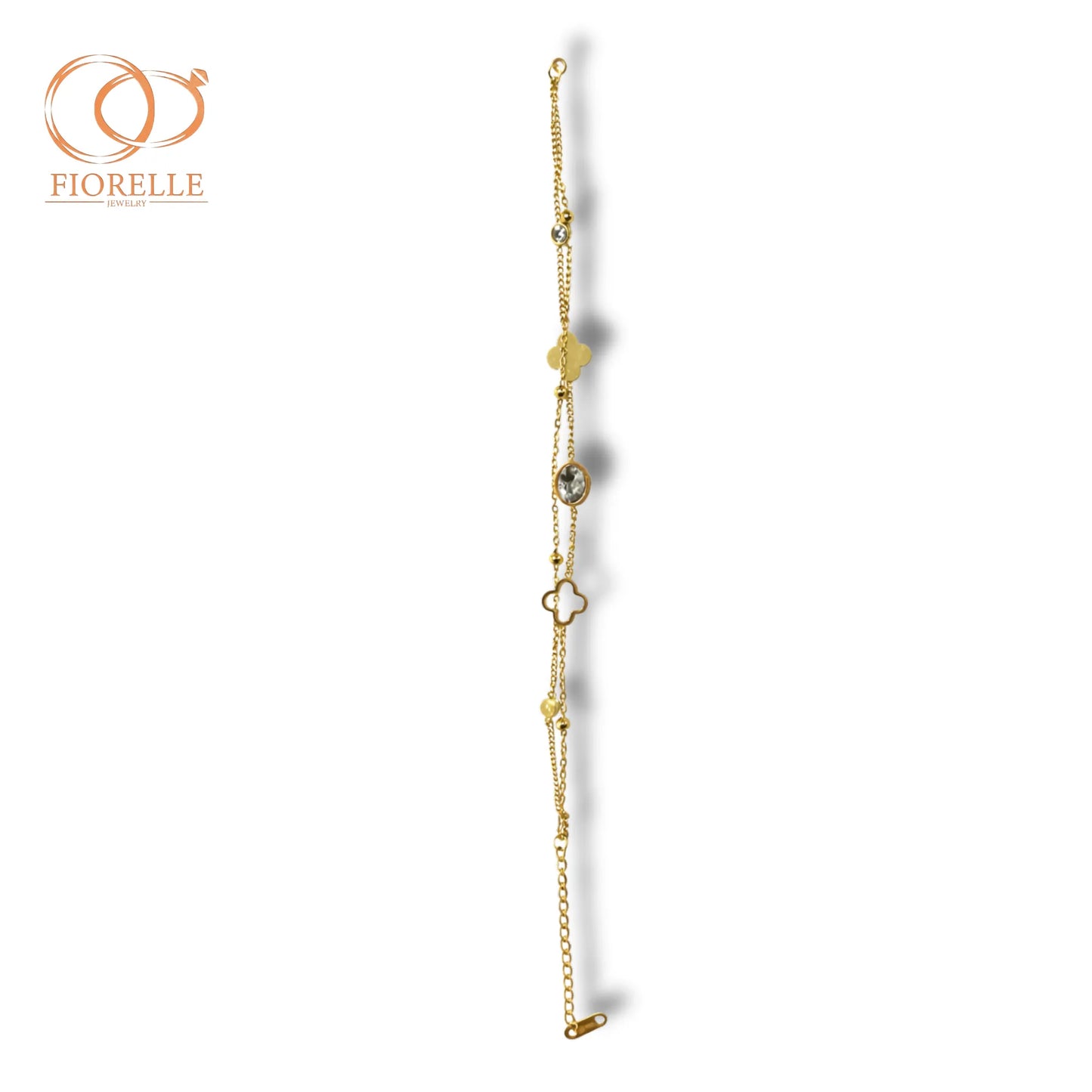 Pulsera Dorada Doble con Dijes Geométricos y Cristal