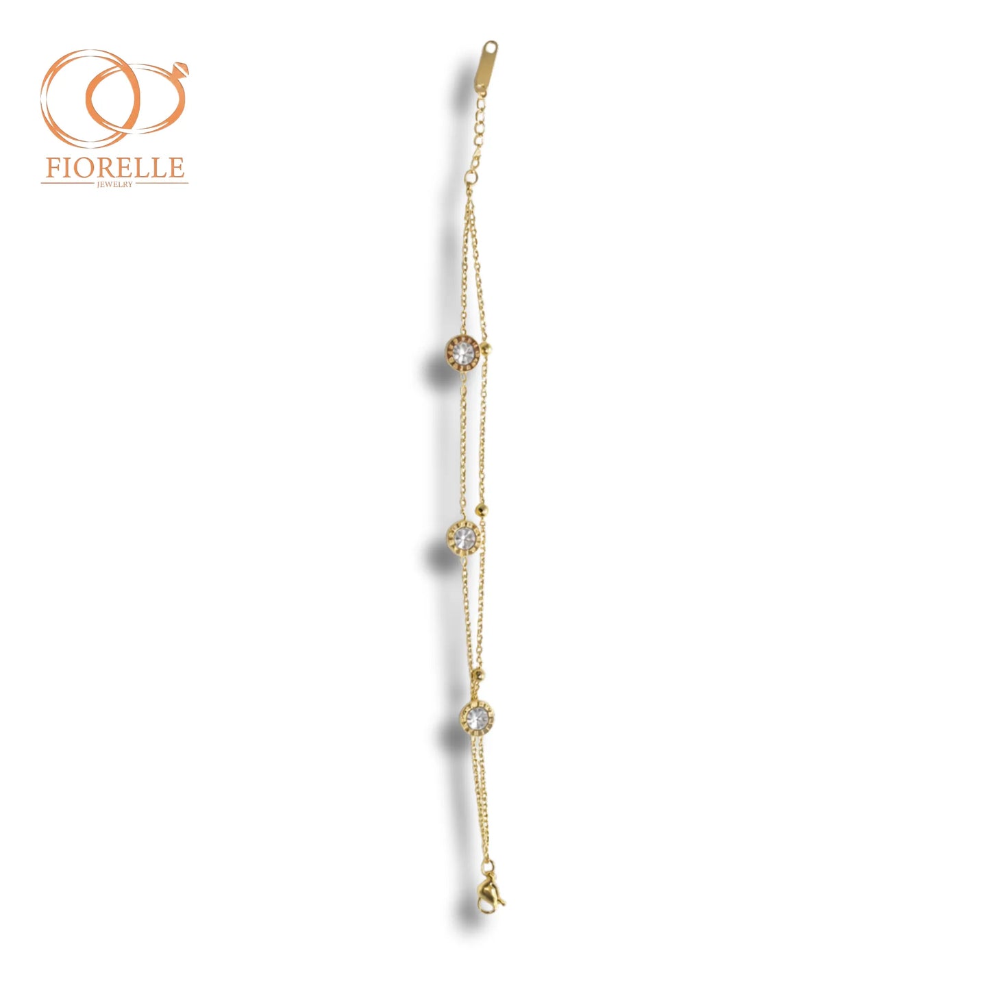 Pulsera Dorada Doble con Cristales Circulares